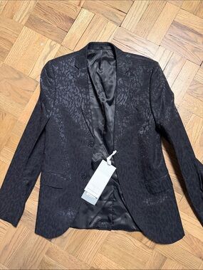 Topman Black Textured Jacket with  leopard jaquard Pattern mens size 36
